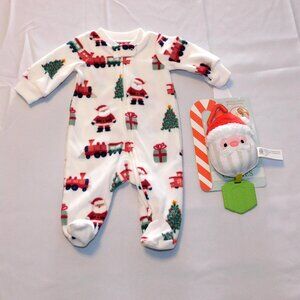 Baby First Christmas Pajamas Footies Toy Santa Newborn 3 6 Months Fleece NEW